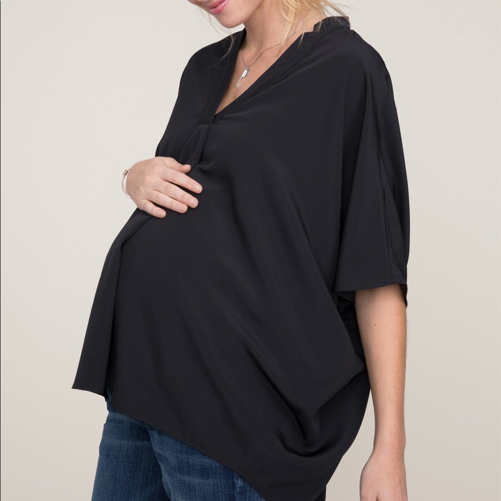 Hatch Black Maternity Notched Shirt One Size NWOT